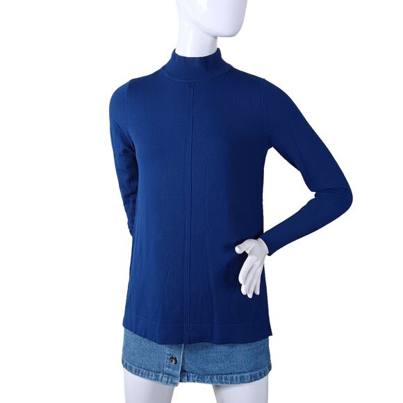 Alfani Fine Knit Top Size XS Blue Long Sleeve High Neck Pullover - Picture 1 of 7